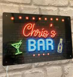 Personalised Home Bar Sign - 80S Neon Effect Metal A4 Aluminium Wall Art - thumbnail 1