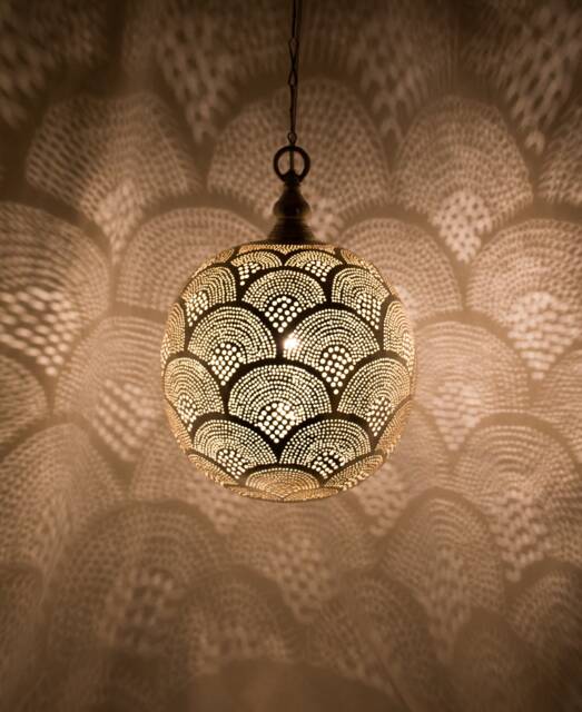 Moroccan Handmade Brass Lamp, Ball Pendant Light, Oriental Hanging Gold Lampshade, Home Decor Lighting & Ceiling Light - image 1