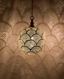 Moroccan Handmade Brass Lamp, Ball Pendant Light, Oriental Hanging Gold Lampshade, Home Decor Lighting & Ceiling Light - thumbnail 1