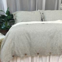 Subtle Black & White Ticking Striped Duvet Cover With Wooden Button Closure - thumbnail 2