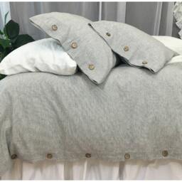 Subtle Black & White Ticking Striped Duvet Cover With Wooden Button Closure - thumbnail 3
