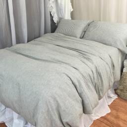 Subtle Black & White Ticking Striped Duvet Cover With Wooden Button Closure - thumbnail 4