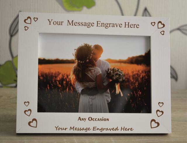 Personalised Photo Frame Any Text Engraved N2 Wooden Gift For Wedding Anniversary Birthday New Baby Size 5 X 7 - image 1