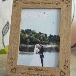 Personalised Photo Frame Any Text Engraved N2 Wooden Gift For Wedding Anniversary Birthday New Baby Size 5 X 7 - thumbnail 2