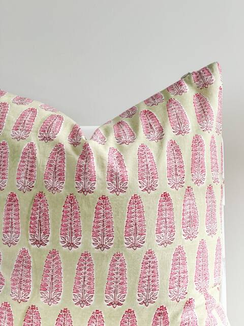 Block Print Pillow Cover Floral Batik, Boho Farmhouse Decor - 20x20 - image 1