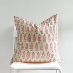 Block Print Pillow Cover Floral Batik, Boho Farmhouse Decor - 20x20 - thumbnail 2