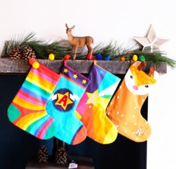Personalised Christmas Stocking, Santa, Rainbow Sock, Reindeer, Superhero, Family Holiday Stocking Set - thumbnail 1