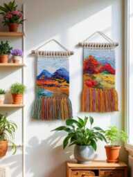 Mini Small Woven - Wall Hanging Autumn Weave Weaving Tapestry Ornaments Gallery Wall Landscape Decor Handwoven - thumbnail 1