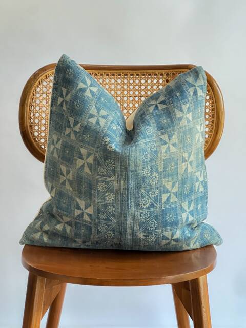 Indigo Neutral Tribal Hemp Hand Woven Natural Dye Color Lumbar Pillow Cover - image 1