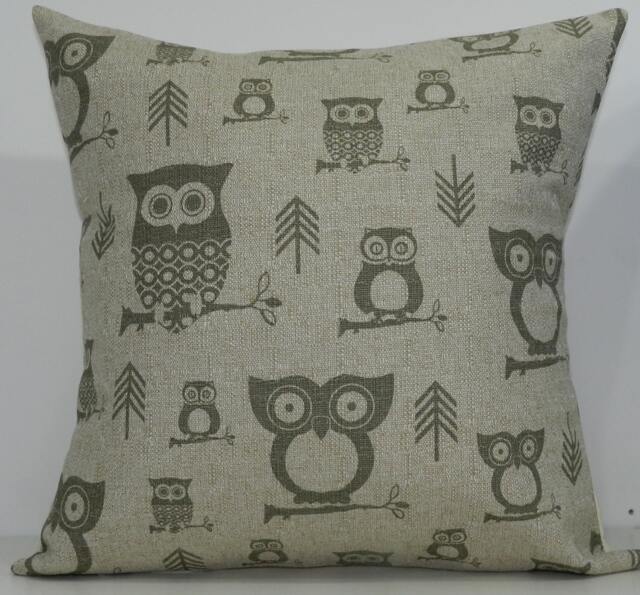 New 18x18 Inch Designer Handmade Pillow Case in Stone Owls On Textured