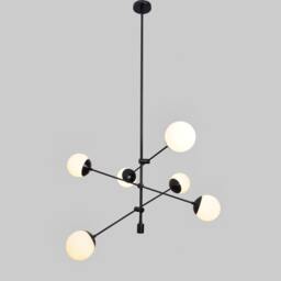Modern Brass Mobile Chandelier, Glass Globe Pendant Light, Industrial Style - thumbnail 3
