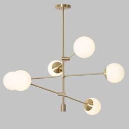 Modern Brass Mobile Chandelier, Glass Globe Pendant Light, Industrial Style - thumbnail 2