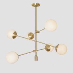 Modern Brass Mobile Chandelier, Glass Globe Pendant Light, Industrial Style - thumbnail 1