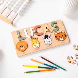 Name Puzzle With Animals. 1st Birthday Girl. Christening Gift For Kids. Newborn Wooden Toddler Toys. Montessori Puzzle. Nursery Decor - thumbnail 4