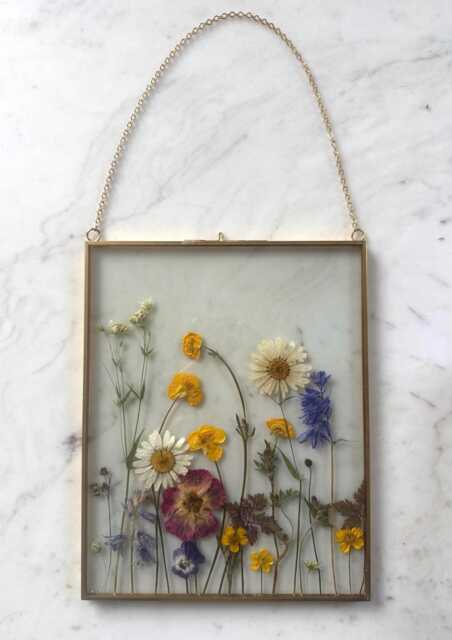 Dried Pressed Flower Meadow, Gold Glass Framed Wall Art - image 1