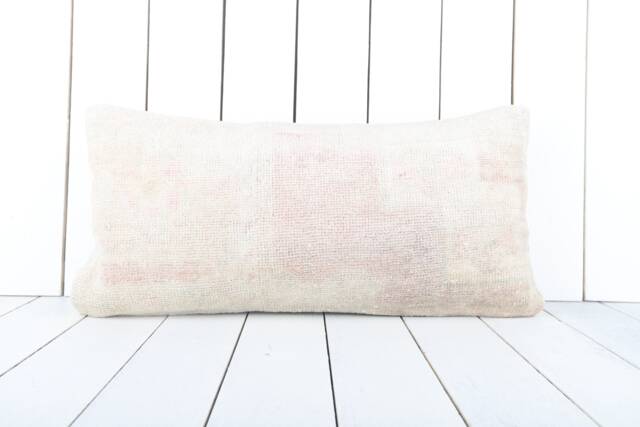Vintage Turkish Kilim Lumbar Pillow Ethnic Woven Wool Cover - 12x24 - image 1