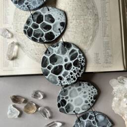 Handmade Ceramic Moon Phase Wall Hanging - Marble Glaze Lunar Decor, Boho Home Accent, Celestial Gift - thumbnail 3