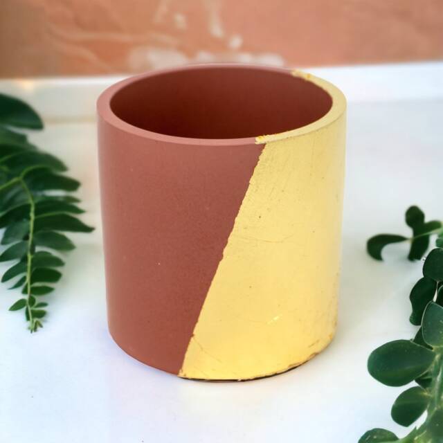 Gold Leaf Cement Planter, Modern Desk Organizer - image 1