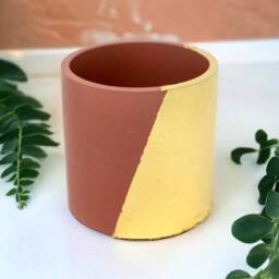 Gold Leaf Cement Planter, Modern Desk Organizer - thumbnail 1