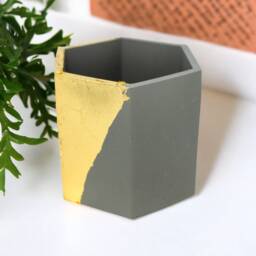 Gold Leaf Cement Planter, Modern Desk Organizer - thumbnail 2