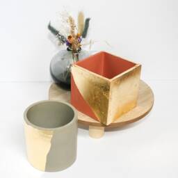 Gold Leaf Cement Planter, Modern Desk Organizer - thumbnail 3