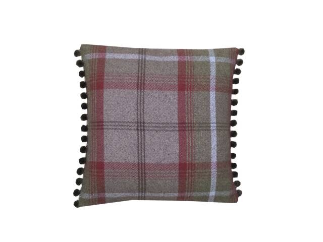 Handmade Tartan Pillow Cover Balmoral Plaid Cushion With Pompom Trim - image 1