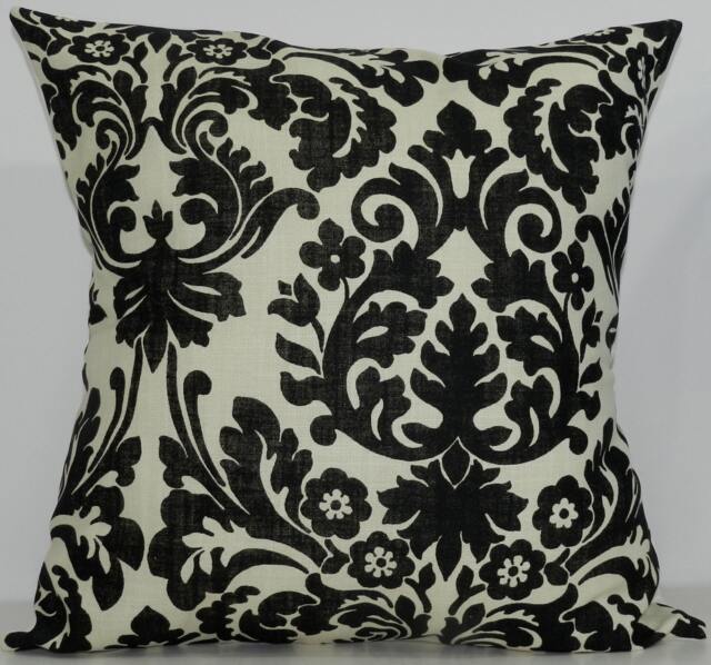 New 18x18 Inch Designer Handmade Pillow Case in Black Damask