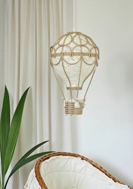 Hot Air Balloon Hanging Lamp - Customizable Linen & Jute Light Fixture - image 1