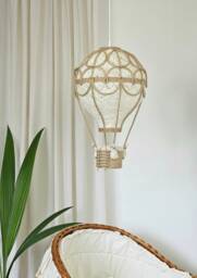 Hot Air Balloon Hanging Lamp - Customizable Linen & Jute Light Fixture