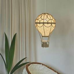 Hot Air Balloon Hanging Lamp - Customizable Linen & Jute Light Fixture - thumbnail 3