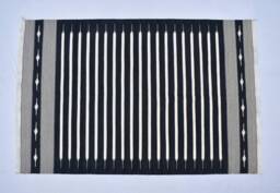 4x6 Cotton Black & White Stripes Hand Woven Rug Dhurrie - Handmade Rug - thumbnail 1