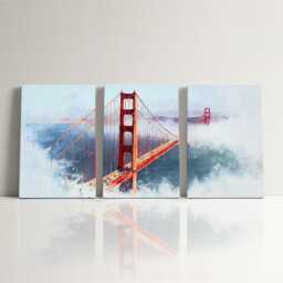 San Francisco Golden Gate Bridge 3 Panel Split Canvas Wall Art Fog California Oil Painting Framed Home Decor Usa Travel Gift - thumbnail 2
