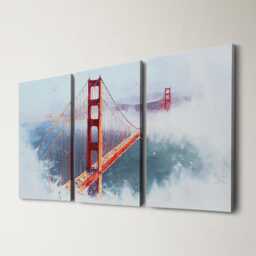 San Francisco Golden Gate Bridge 3 Panel Split Canvas Wall Art Fog California Oil Painting Framed Home Decor Usa Travel Gift