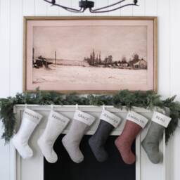 Personalized Christmas Stockings - Custom Name Stocking Modern Farmhouse Stonewashed Linen Xmas Customized Socks