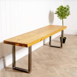 Reclaimed Timber Bench With Steel Square Legs - Industrial Style - thumbnail 2