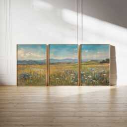 Wildflower Field Art Print Set Summer Countryside Triptych - thumbnail 4