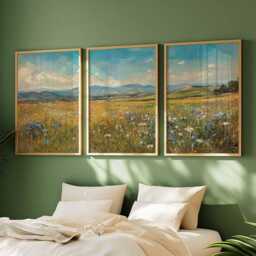 Wildflower Field Art Print Set Summer Countryside Triptych - thumbnail 3