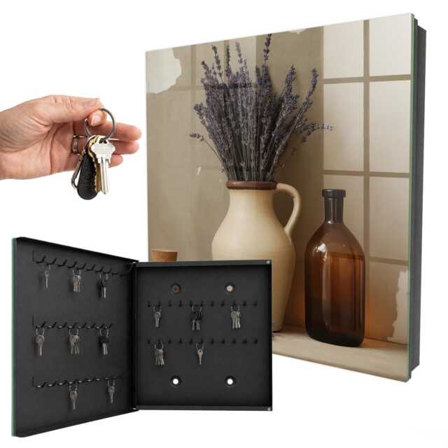 Lavender Vase Key Cabinet For Home, Beige Box Vintage Nature, Lovers Of Nature & Elegance - image 1