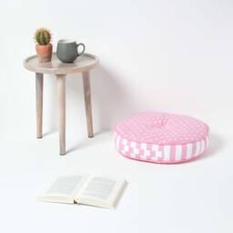 Pink Round Floor Cushion, Dining Chair Seat Pad, Booster Cushion Pads - Indoor/Outdoor - thumbnail 2