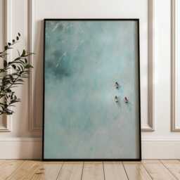 Turquoise Abstract Swimming Art Print - Ocean View Three Swimmers Painting Coastal Decor Vertical Wall Minimalism - thumbnail 1