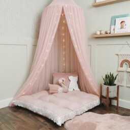 Dusty Pink Tufted Floor Cushion, Cotton Trimmed Pillow, Boho Nursery Reading Nook Bench Pad - thumbnail 3