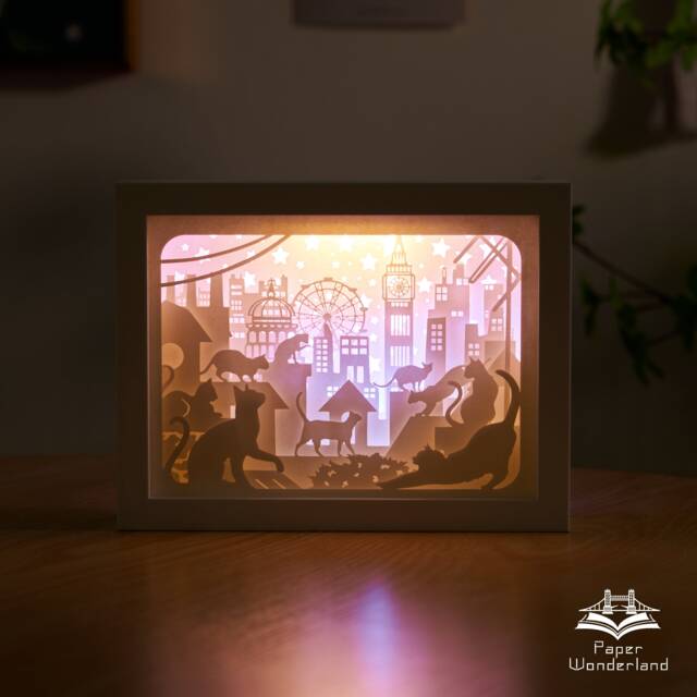 3D Papercut Light Box - Cat London Skyline Night Light, Shadow Diorama - image 1
