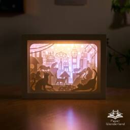 3D Papercut Light Box - Cat London Skyline Night Light, Shadow Diorama - thumbnail 1