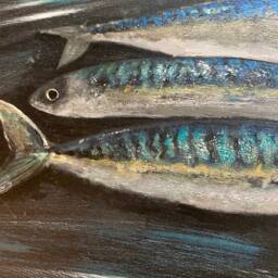 Original Mackerel Painting Cornish Fish Acrylic Art On Wood - thumbnail 3