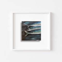 Original Mackerel Painting Cornish Fish Acrylic Art On Wood - thumbnail 2