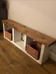 Solid Wooden Bench Seat Storage Unit Table
