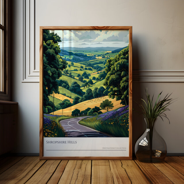 Shropshire Hills Illustration Print English Countryside Travel Poster - image 1