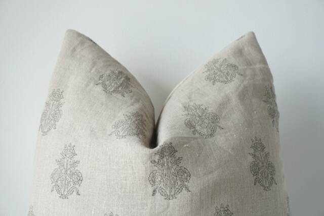 "Block Print Pillow Cover Floral Batik, Ethnic Farmhouse Decor - 26"" X 26" - image 1