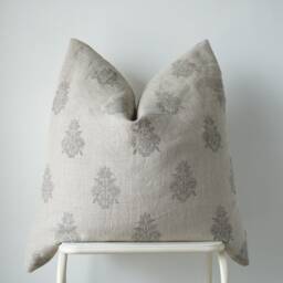 "Block Print Pillow Cover Floral Batik, Ethnic Farmhouse Decor - 26"" X 26" - thumbnail 2