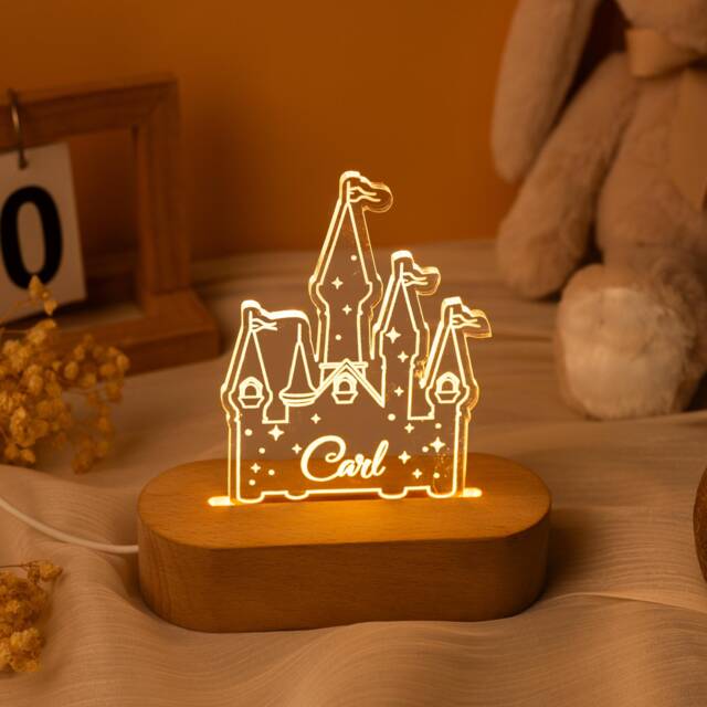 Personalised Name Night Light For Baby, Castle Light, Nursery Lamp Girl, Princess Lovers Lamp, Kids Birthday Gift, Baby Shower Gift - image 1